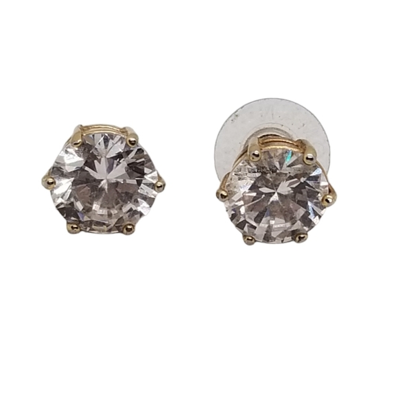 NWOT LARGE  ROUND BRILLIANT FACETED CUBIC ZIRCONIA & GOLDPLATED STUD EARRINGS - Picture 5 of 7